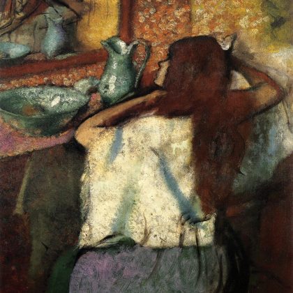 اثری از ادگار دگا زنی روبروی میز توالت-۱۸۹۵ edgar degas