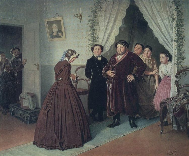 ۰۱-arrival-of-a-new-governess-in-a-merchant-house-1866-min ورود معلم سرخانه به منزل تاجر، واسیلی پِروف