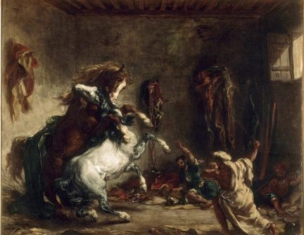 Arab Horses Fighting in a Stable, 1860